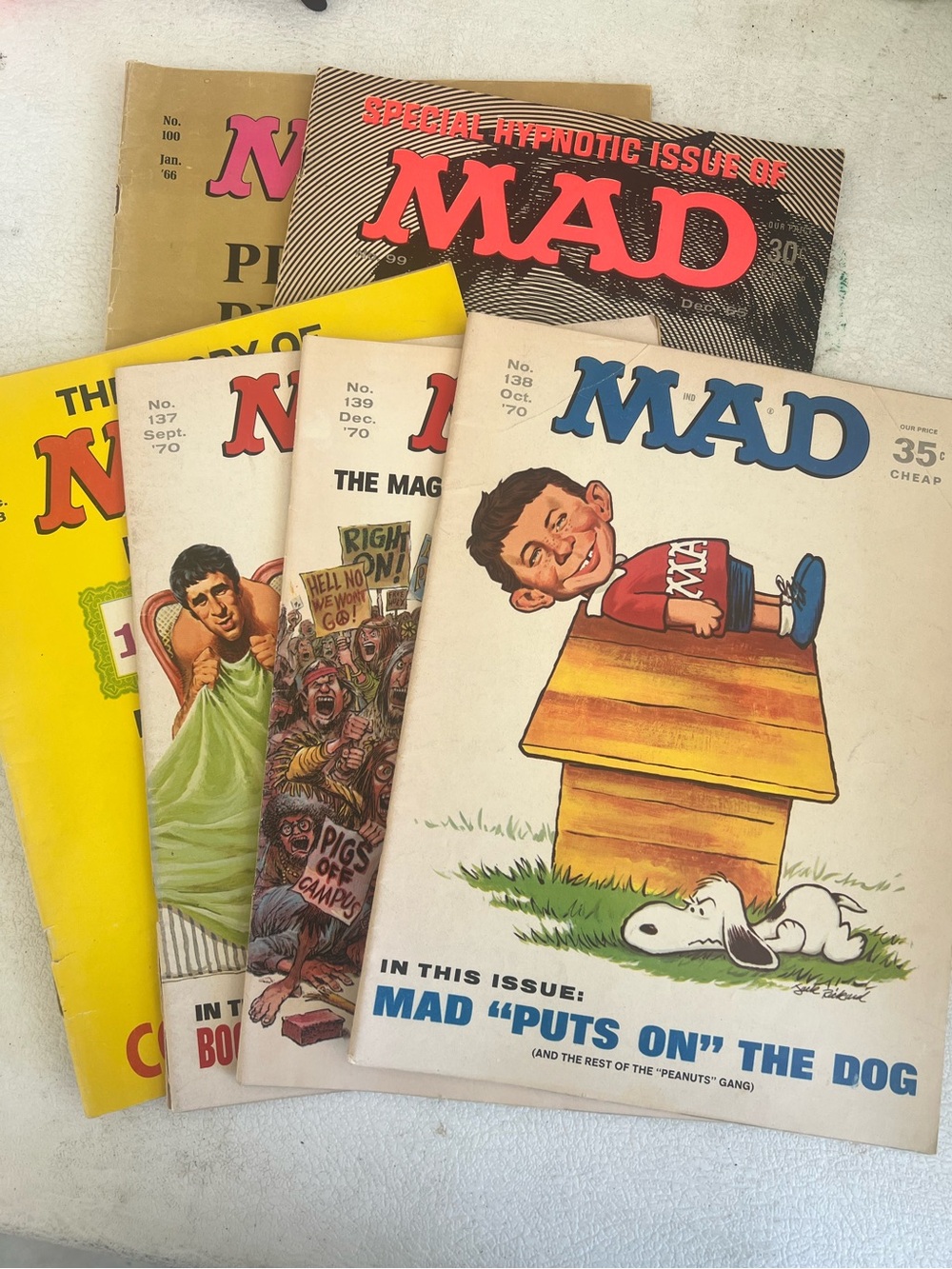 Vintage Lot of 6 MAD Magazines 66/68/70. All in fair condition 
As shown